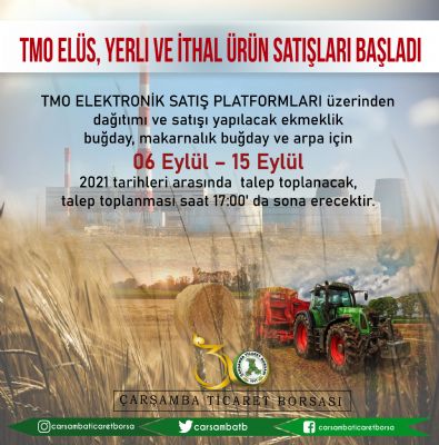 Tmo Elüs, Yerli ve İthal Ürün Satışları Başladı